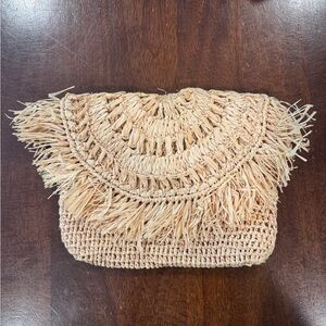 Mar y Sol Fringed Straw Clutch in Natural Tan